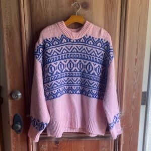 Zara Pink and Blue Geometric Women's Sweater